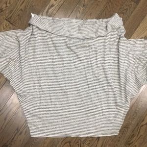 Off the shoulder gray and white top